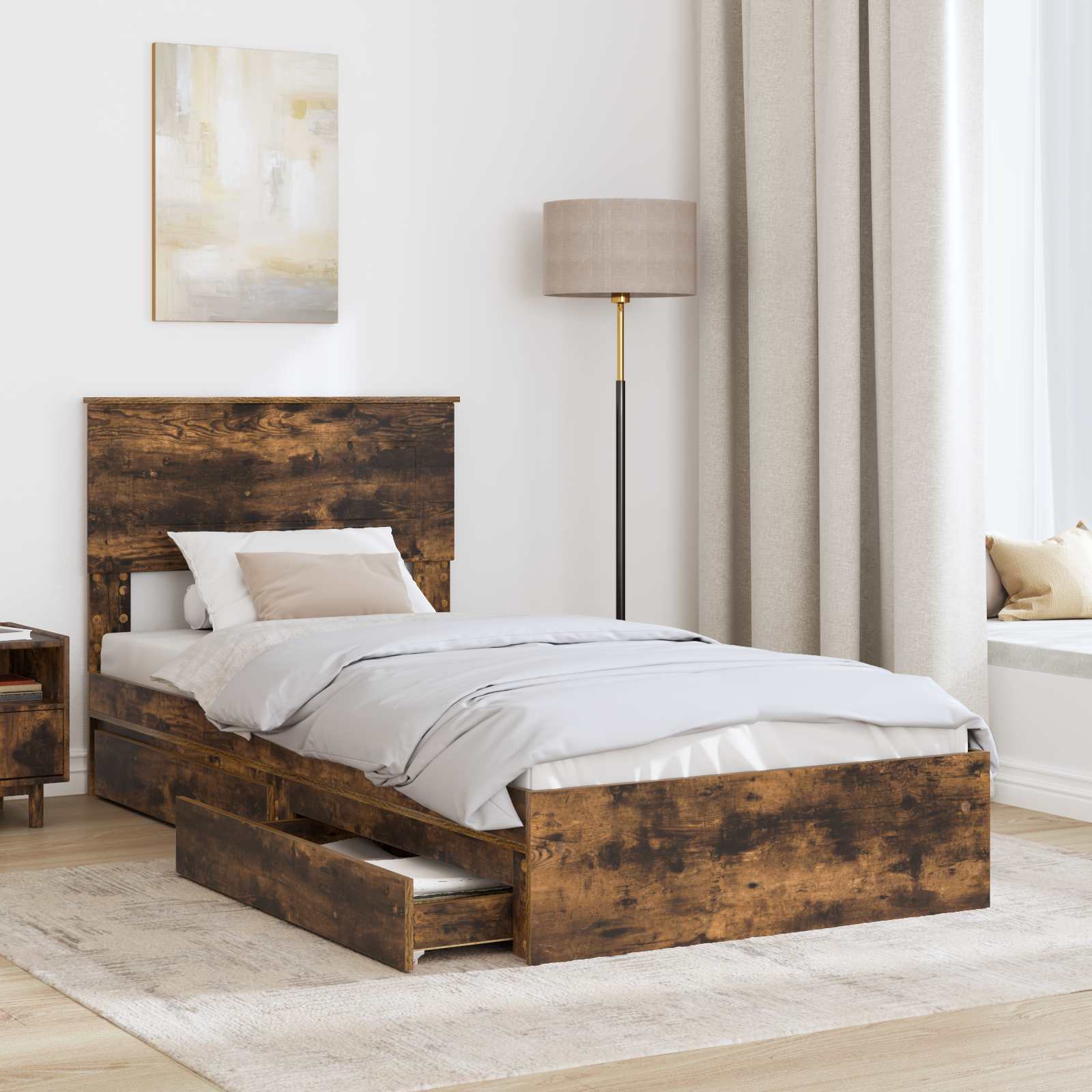 Letto con Contenitore Rovere fumé 90 x 190 cm Legno multistrato | homemem39