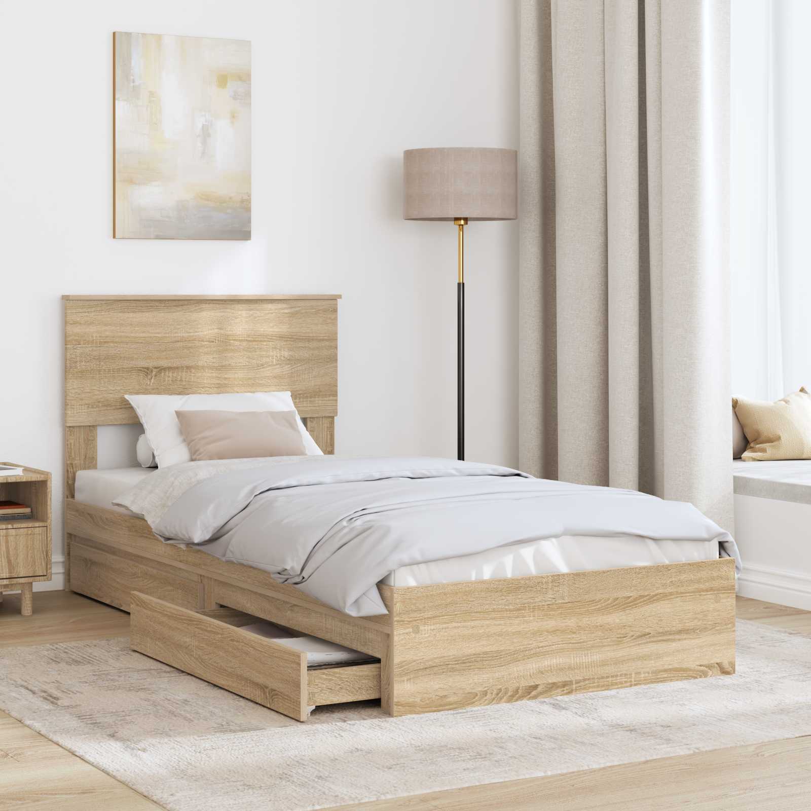 Letto con Contenitore con testiera Rovere Sonoma 75 x 190 cm | homemem39