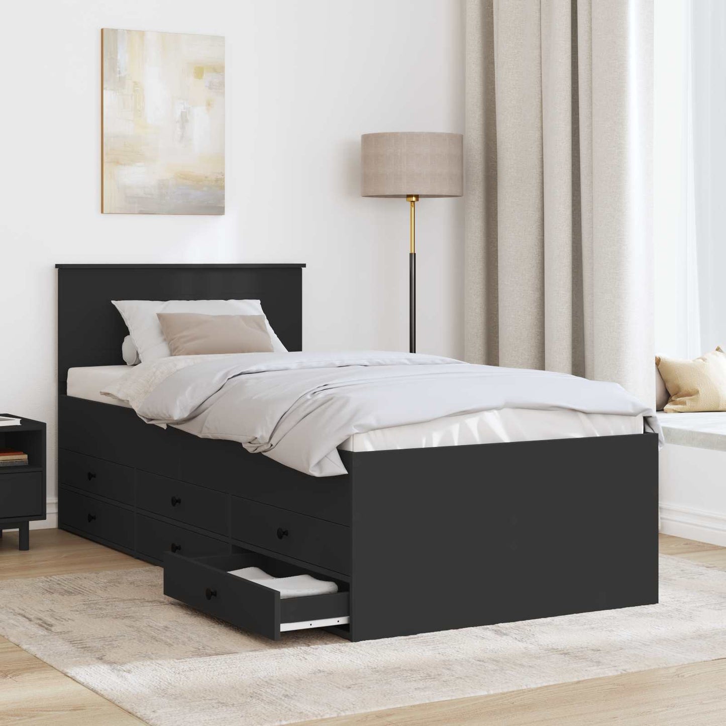 Daybed con cassetto Nero 100 x 200 cm Legno multistrato