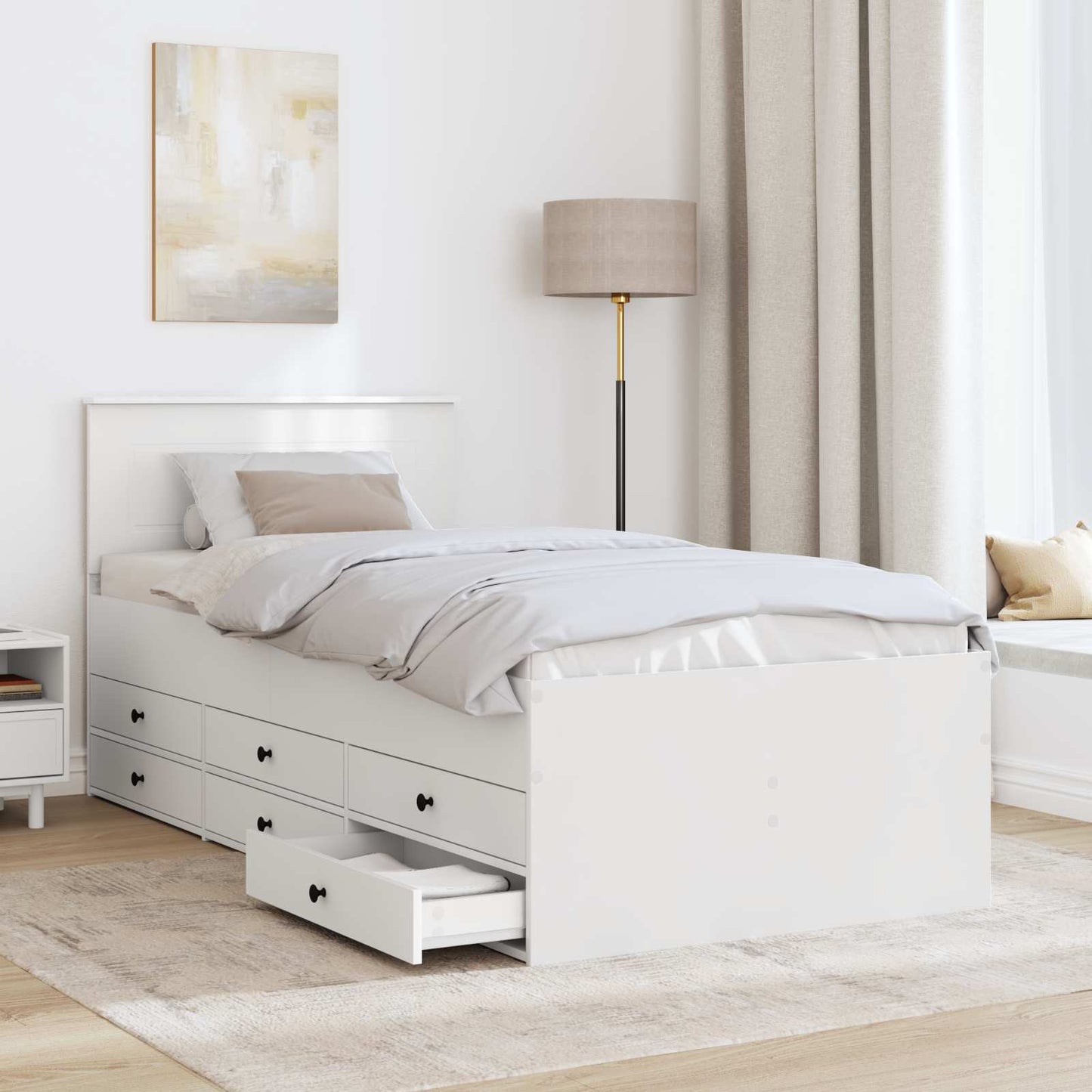 Daybed con cassetto Bianco e Nero 90 x 200 cm Legno multistrato