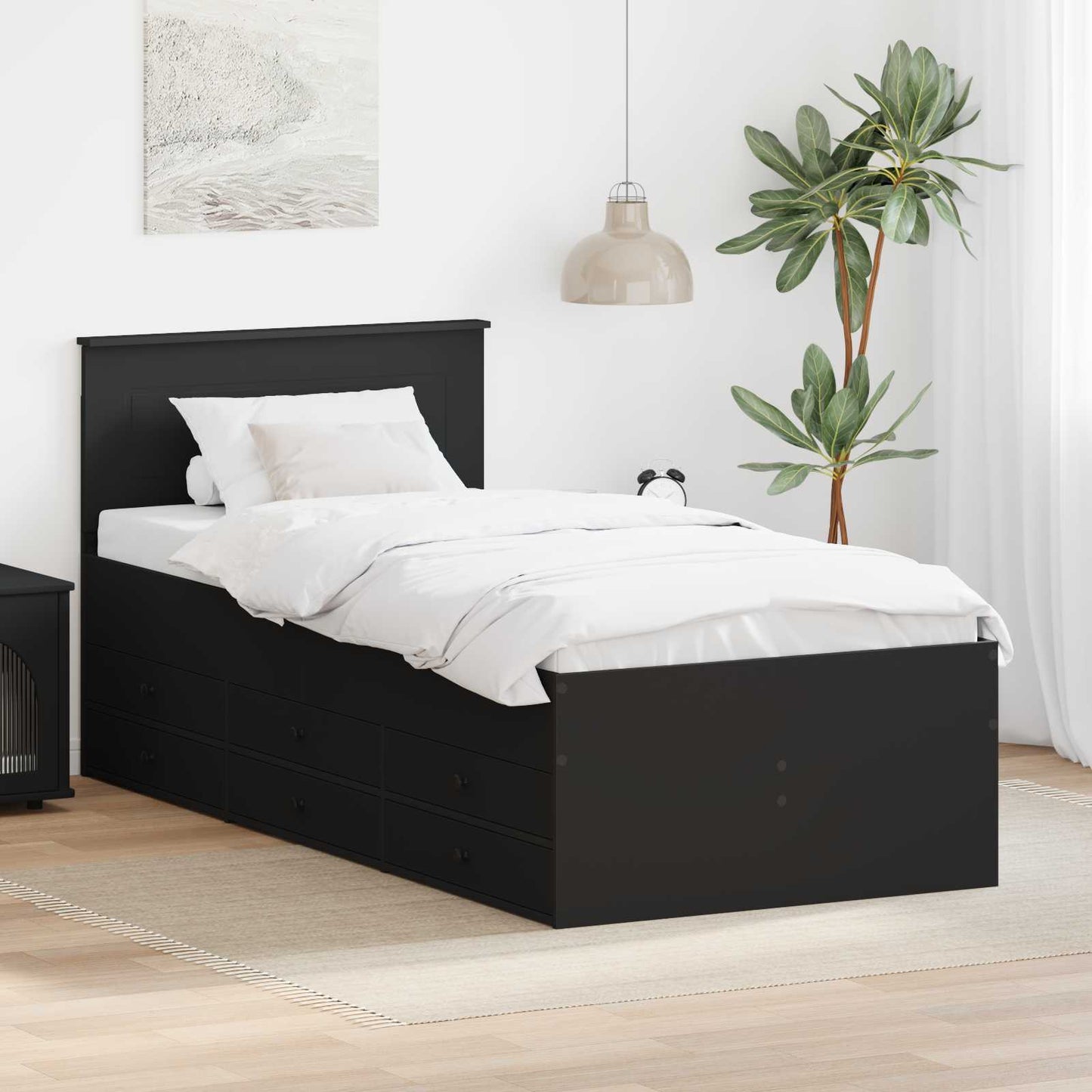 Daybed con cassetto Nero 75 x 190 cm Legno multistrato
