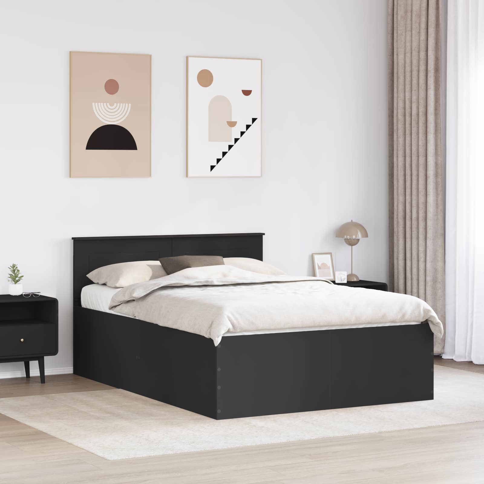 Struttura del letto Nero 160 x 200 cm Legno multistrato | homemem39