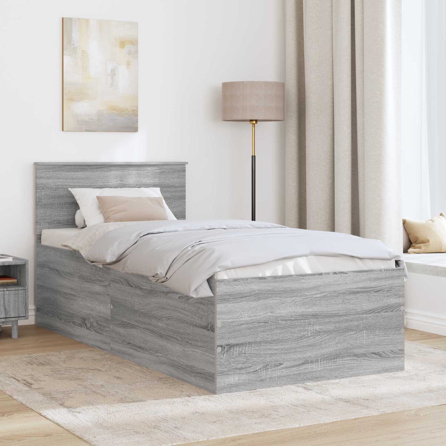 Struttura del letto con testiera Grigio Sonoma 120 x 200 cm