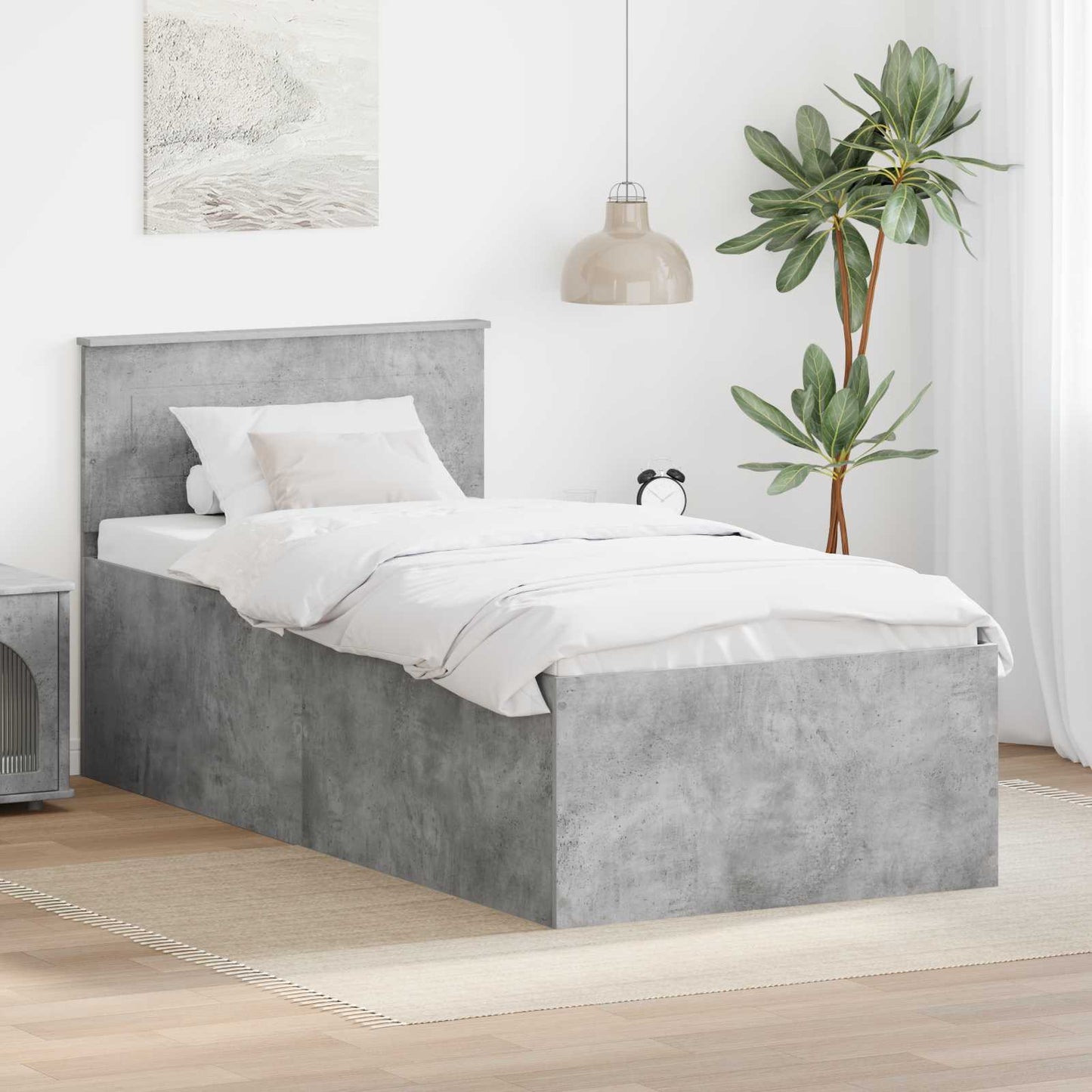 Struttura del letto con testiera Grigio cemento 90 x 190 cm