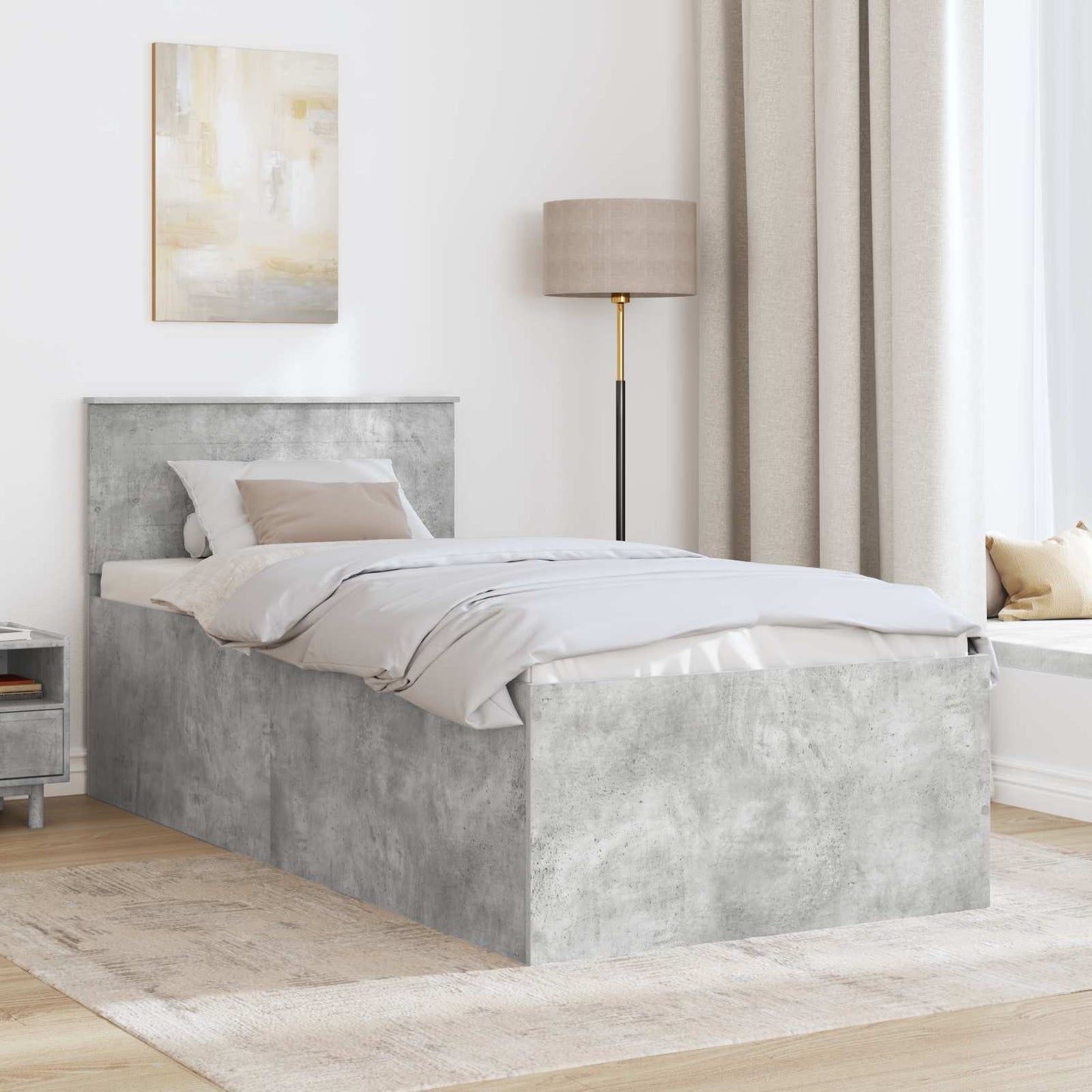 Struttura del letto con testiera Grigio cemento 75 x 190 cm