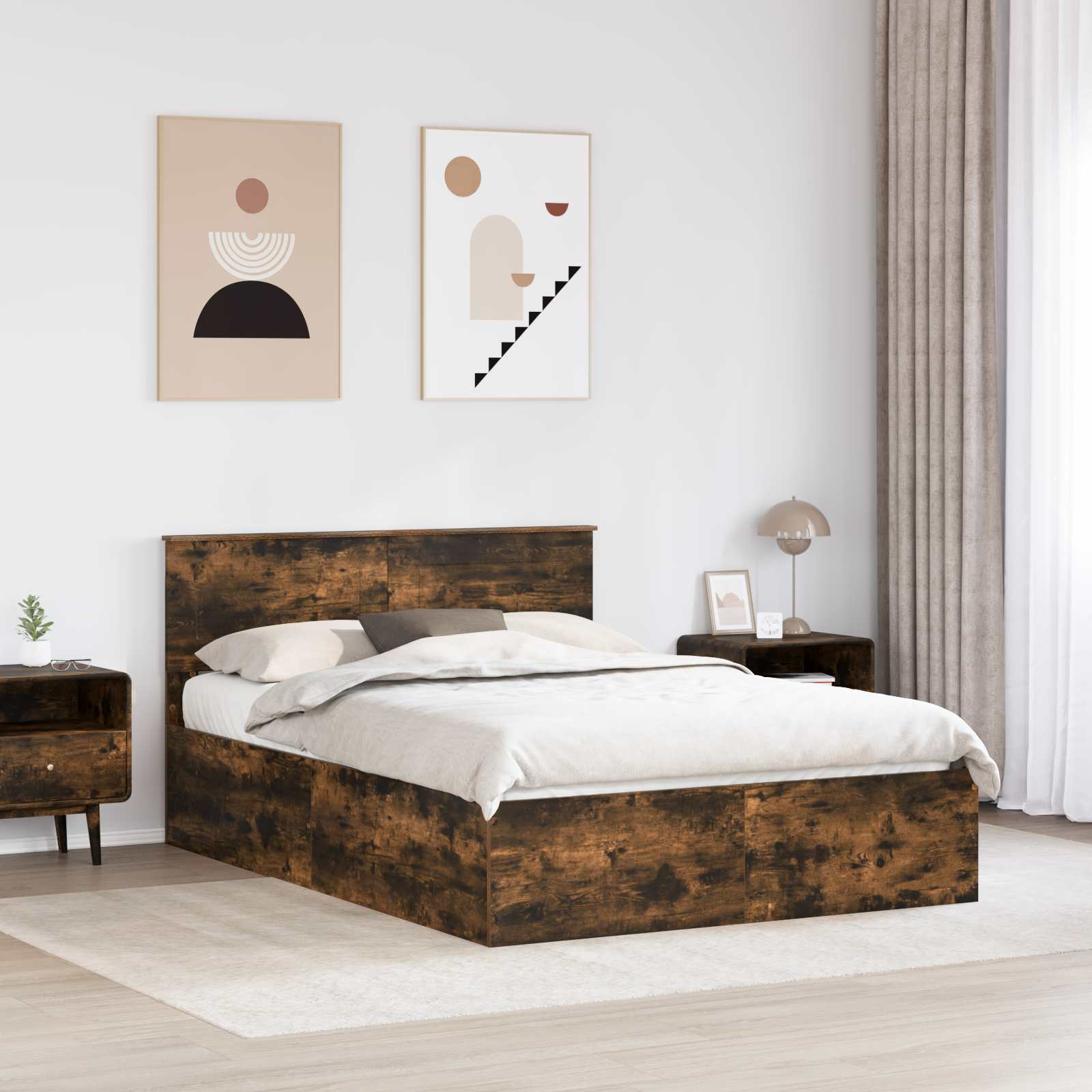 Struttura del letto Rovere fumé 150 x 200 cm Legno multistrato | homemem39
