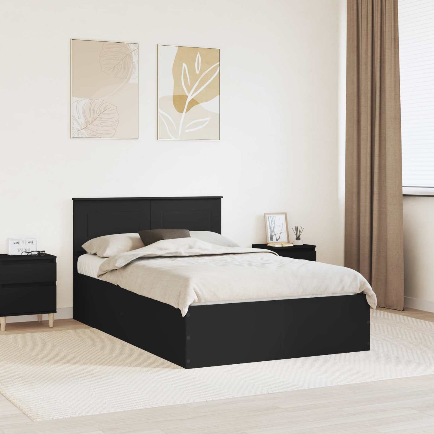 Struttura del letto Nero 135 x 190 cm Legno multistrato | homemem39