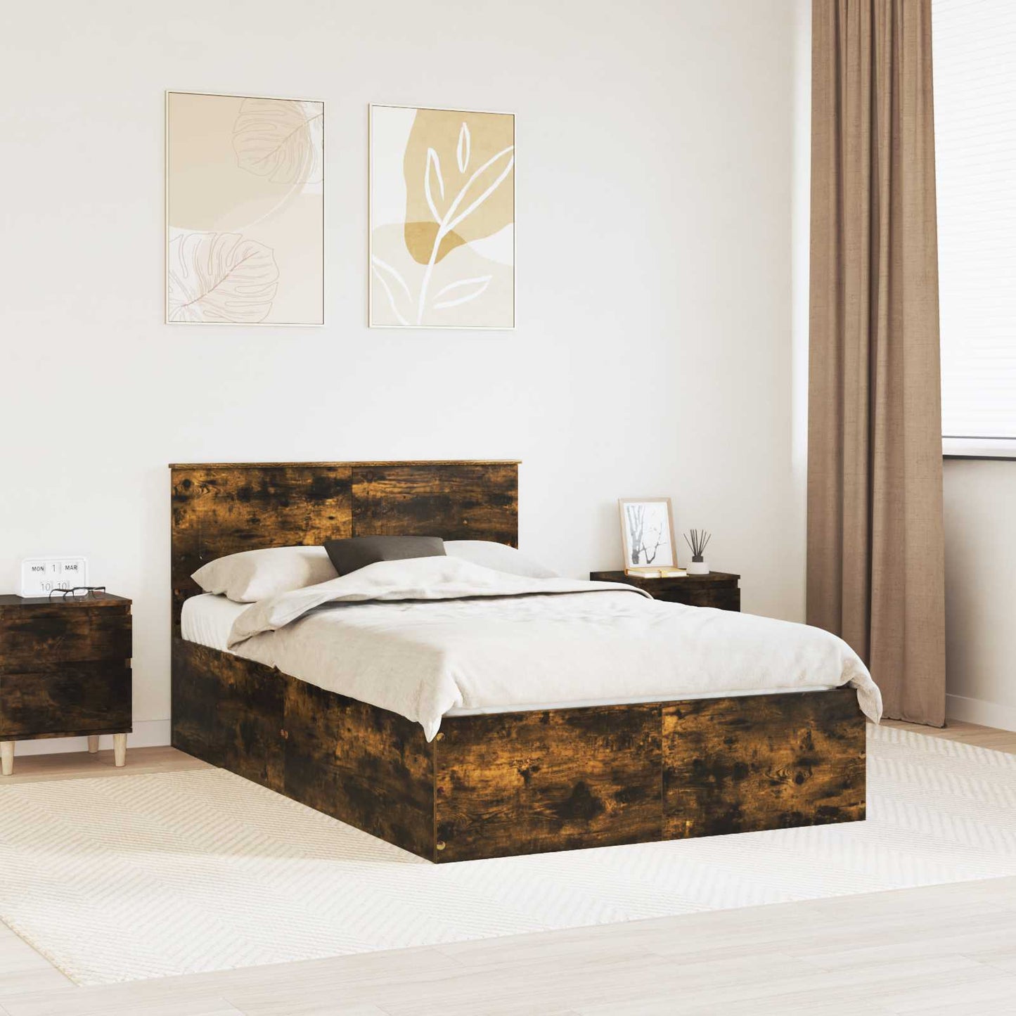 Struttura del letto Rovere fumé 135 x 190 cm Legno multistrato | homemem39