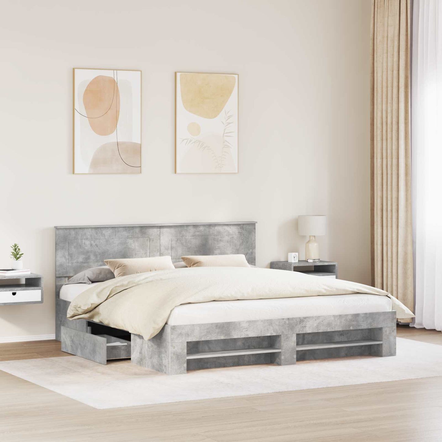 Struttura del letto con testiera Grigio cemento 200 x 200 cm | homemem39