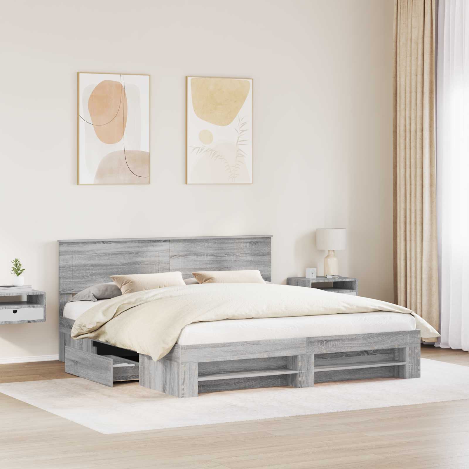Struttura del letto con testiera Grigio Sonoma 180 x 200 cm | homemem39
