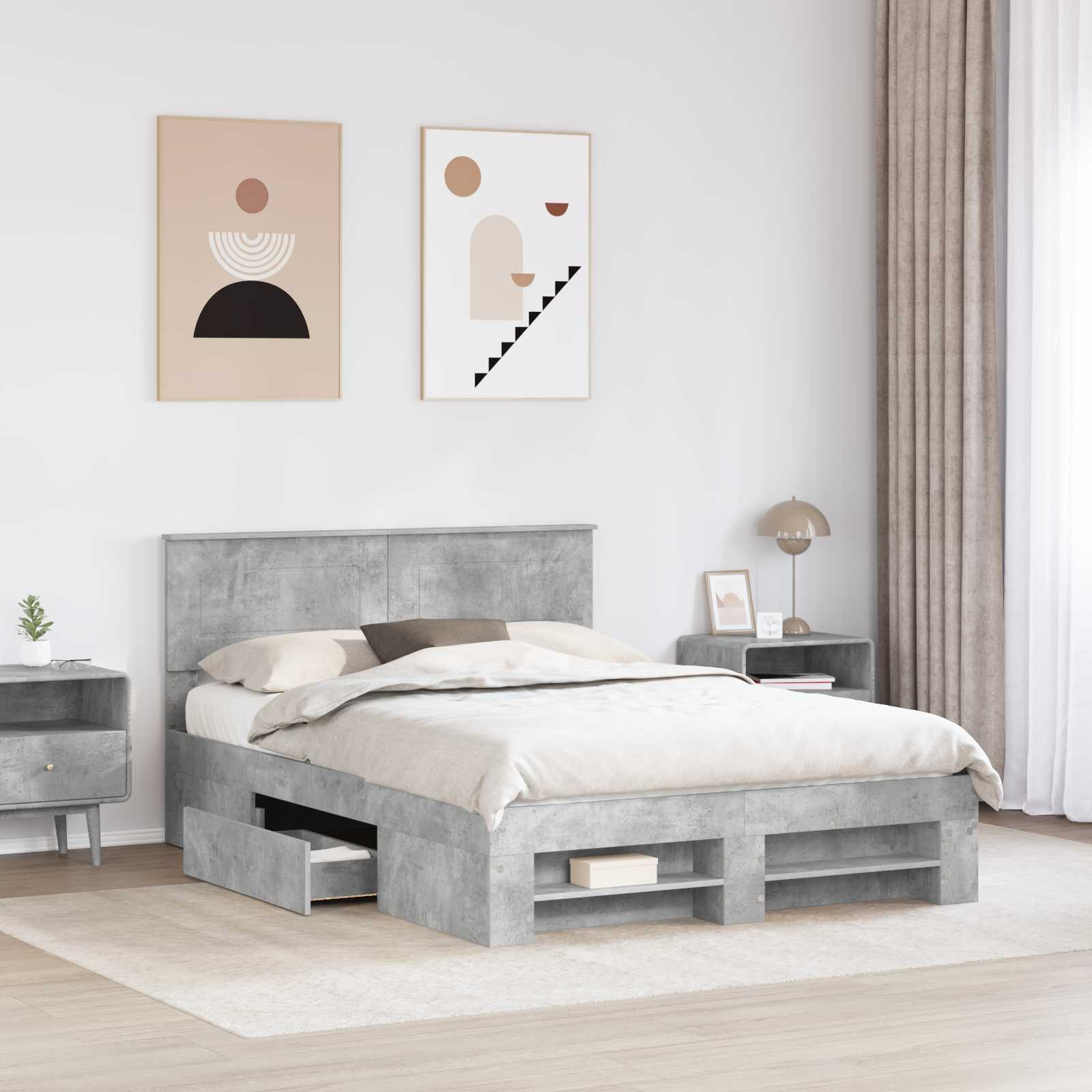 Struttura del letto con testiera Grigio cemento 160 x 200 cm | homemem39