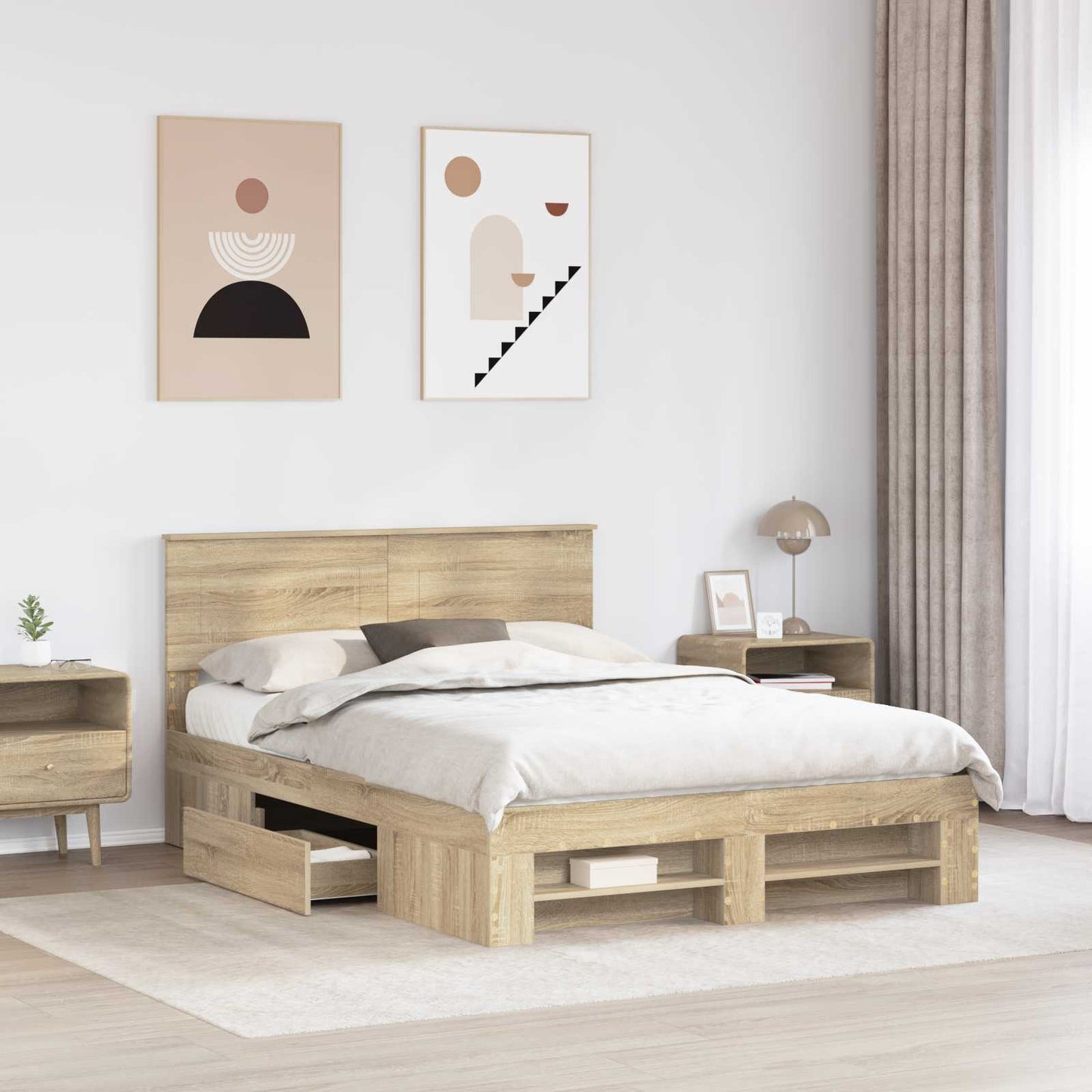 Struttura del letto con testiera Rovere Sonoma 150 x 200 cm