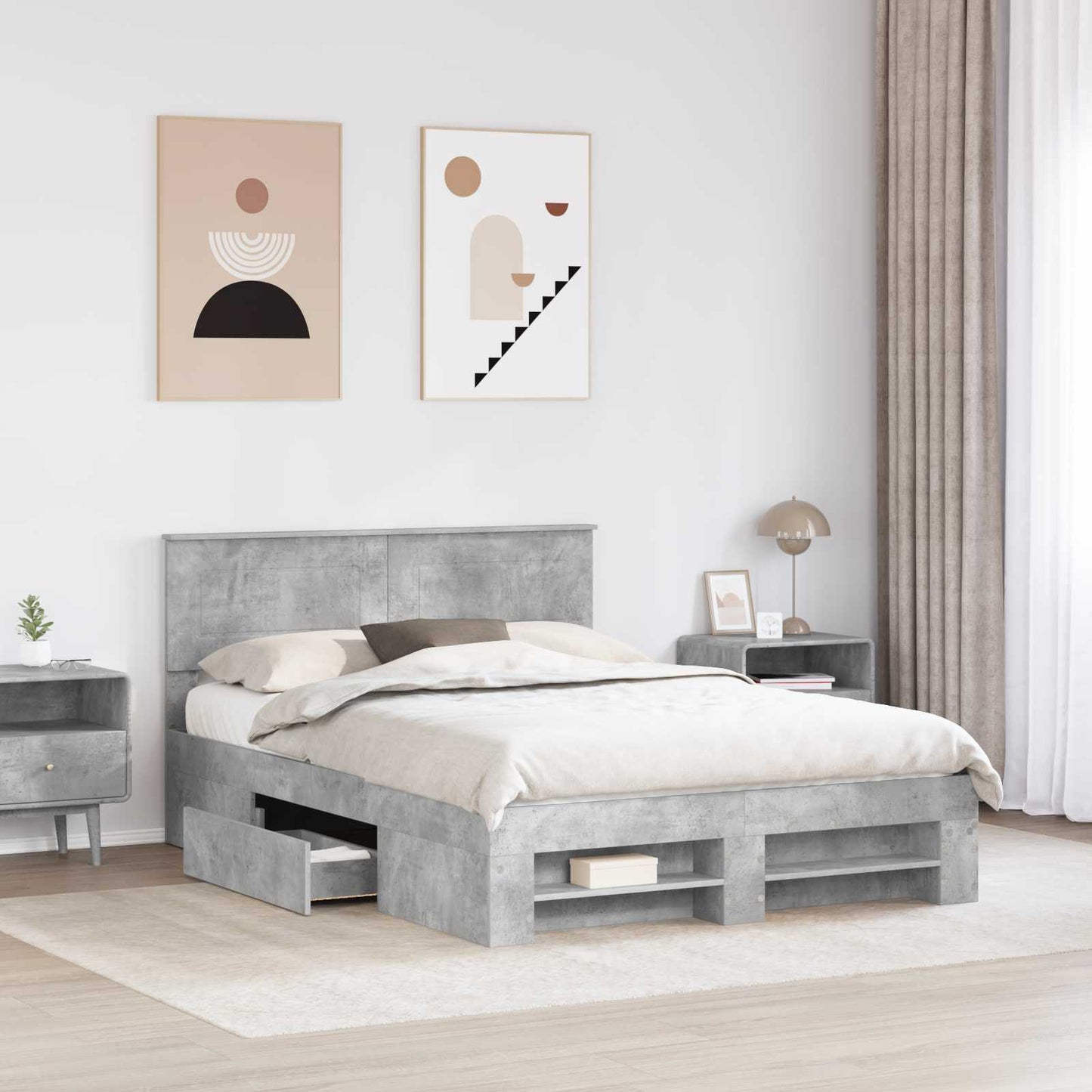Struttura del letto con testiera Grigio cemento 140 x 200 cm