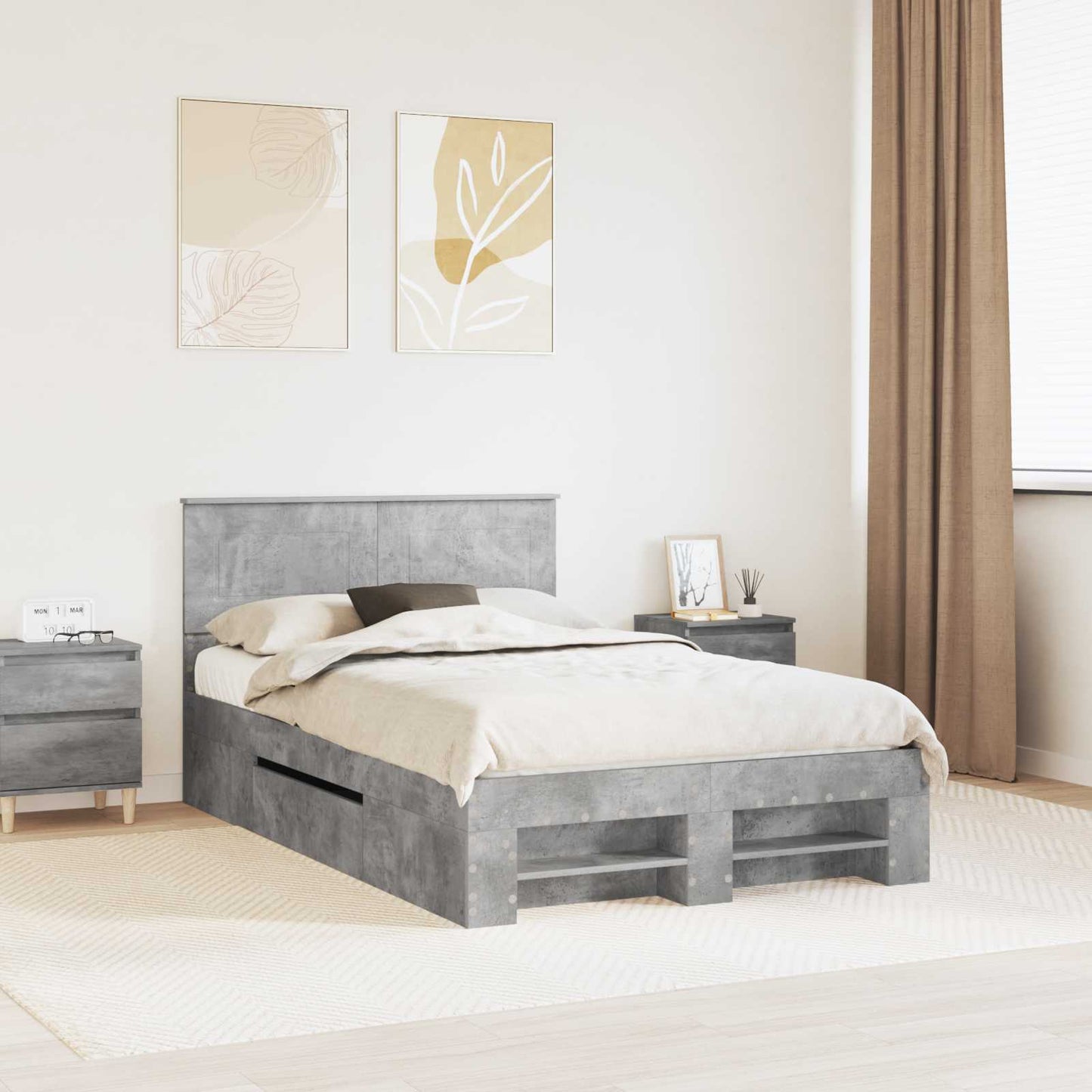 Struttura del letto con testiera Grigio cemento 120 x 200 cm