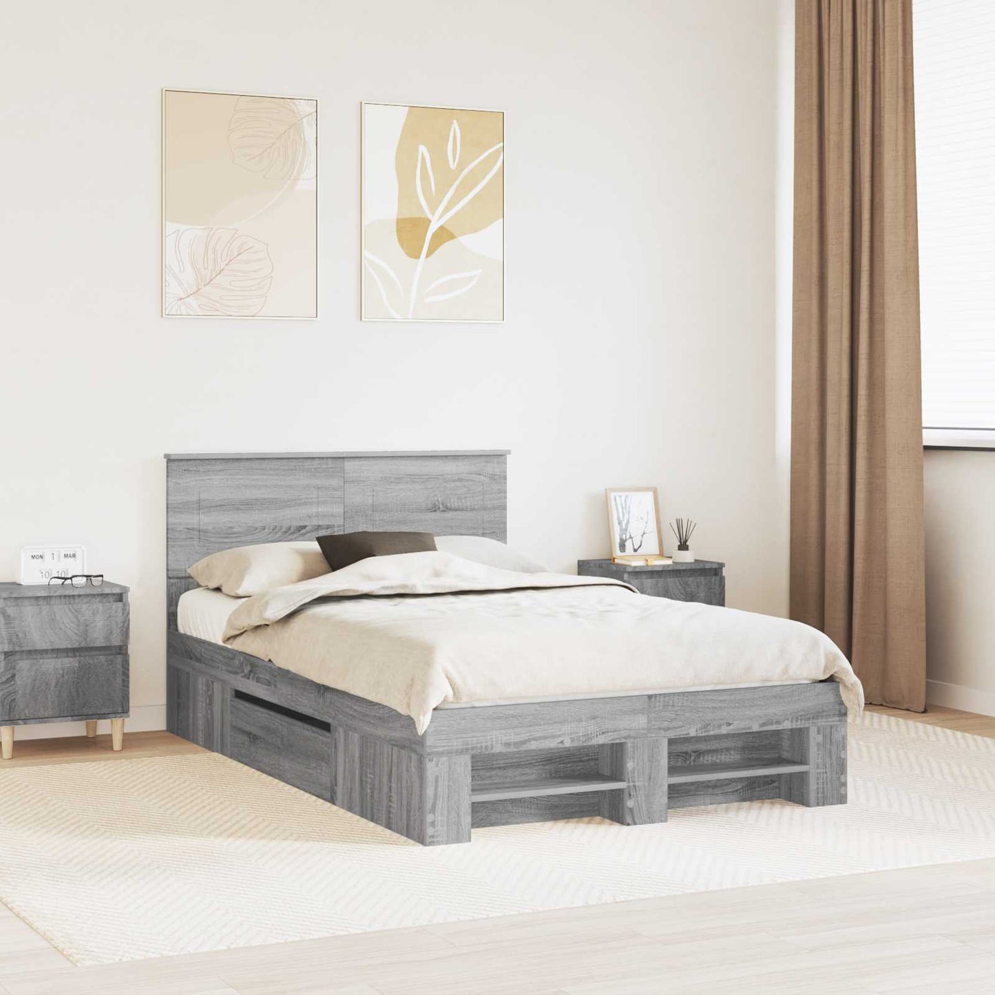 Struttura del letto con testiera Grigio Sonoma 120 x 200 cm