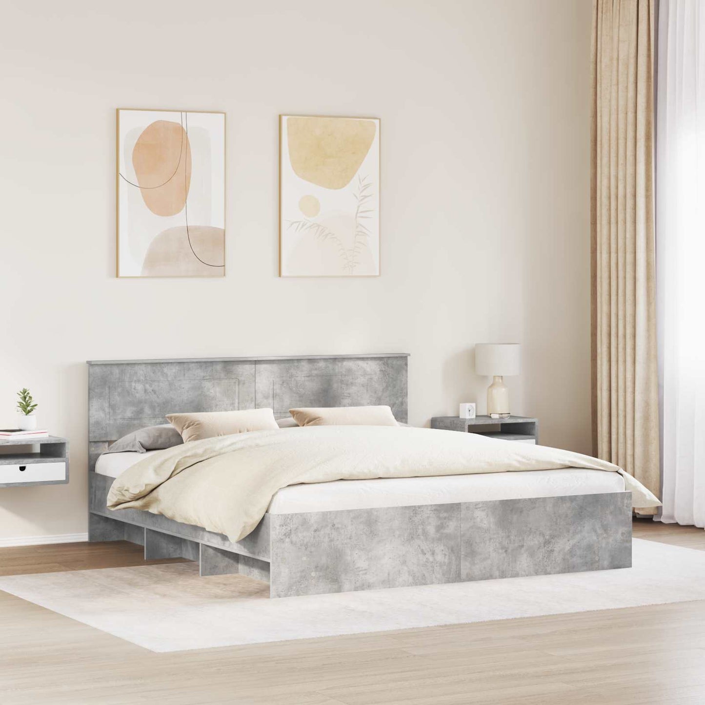 Struttura del letto con testiera Grigio cemento 200 x 200 cm
