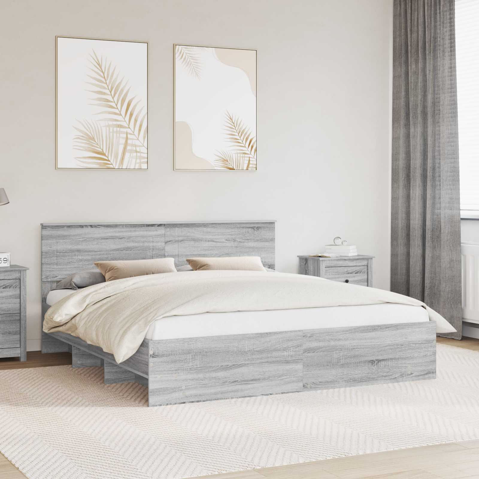 Struttura del letto con testiera Grigio Sonoma 200 x 200 cm | homemem39