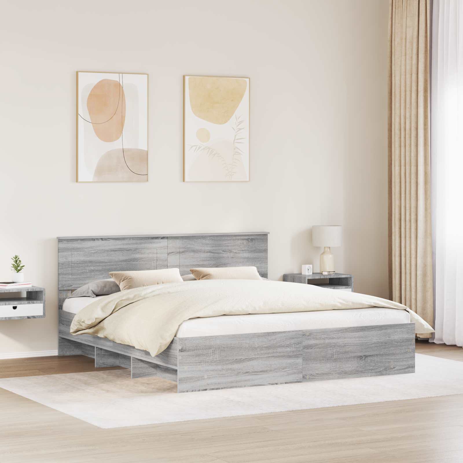 Struttura del letto con testiera Grigio Sonoma 200 x 200 cm | homemem39