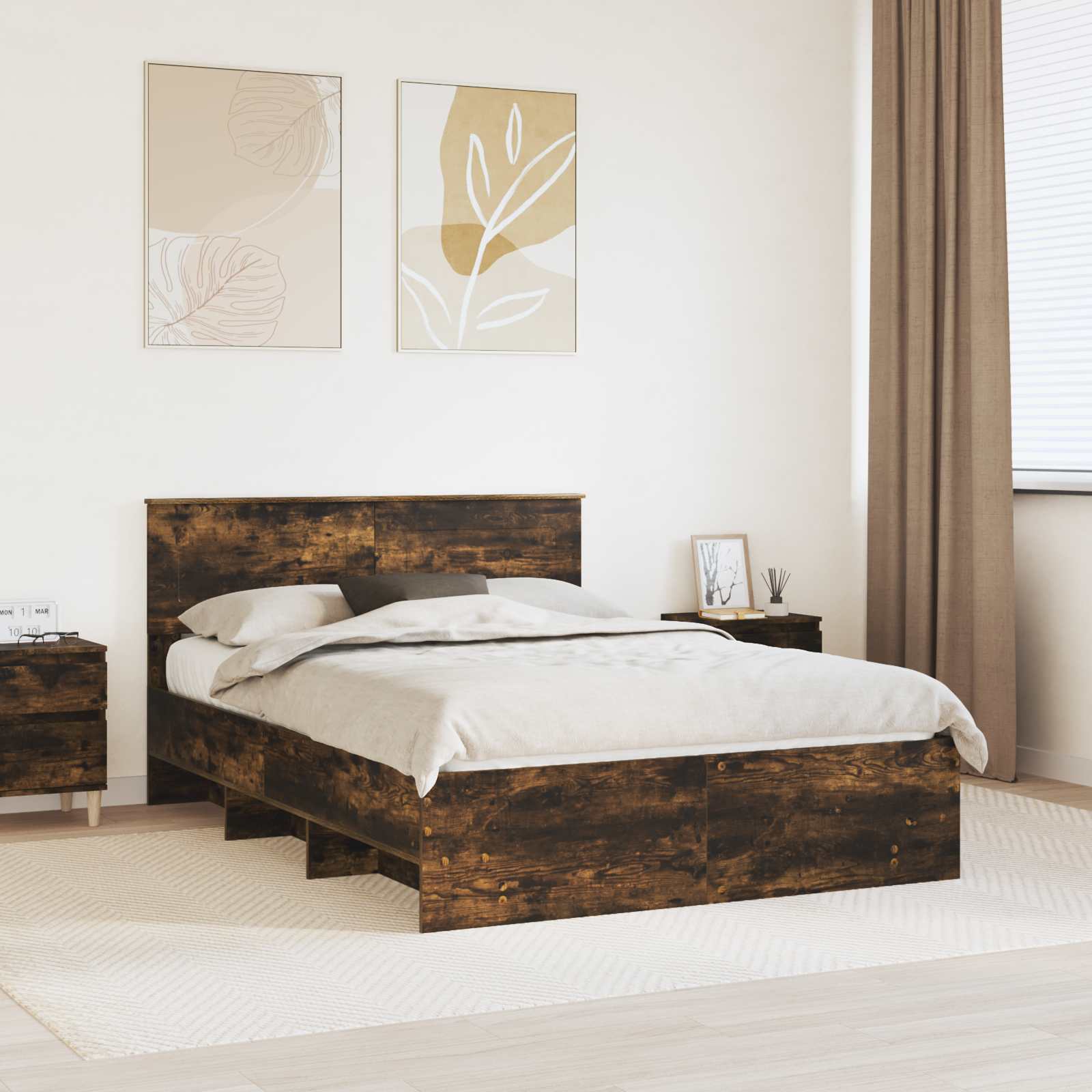 Struttura del letto Rovere fumé 160 x 200 cm Legno multistrato | homemem39