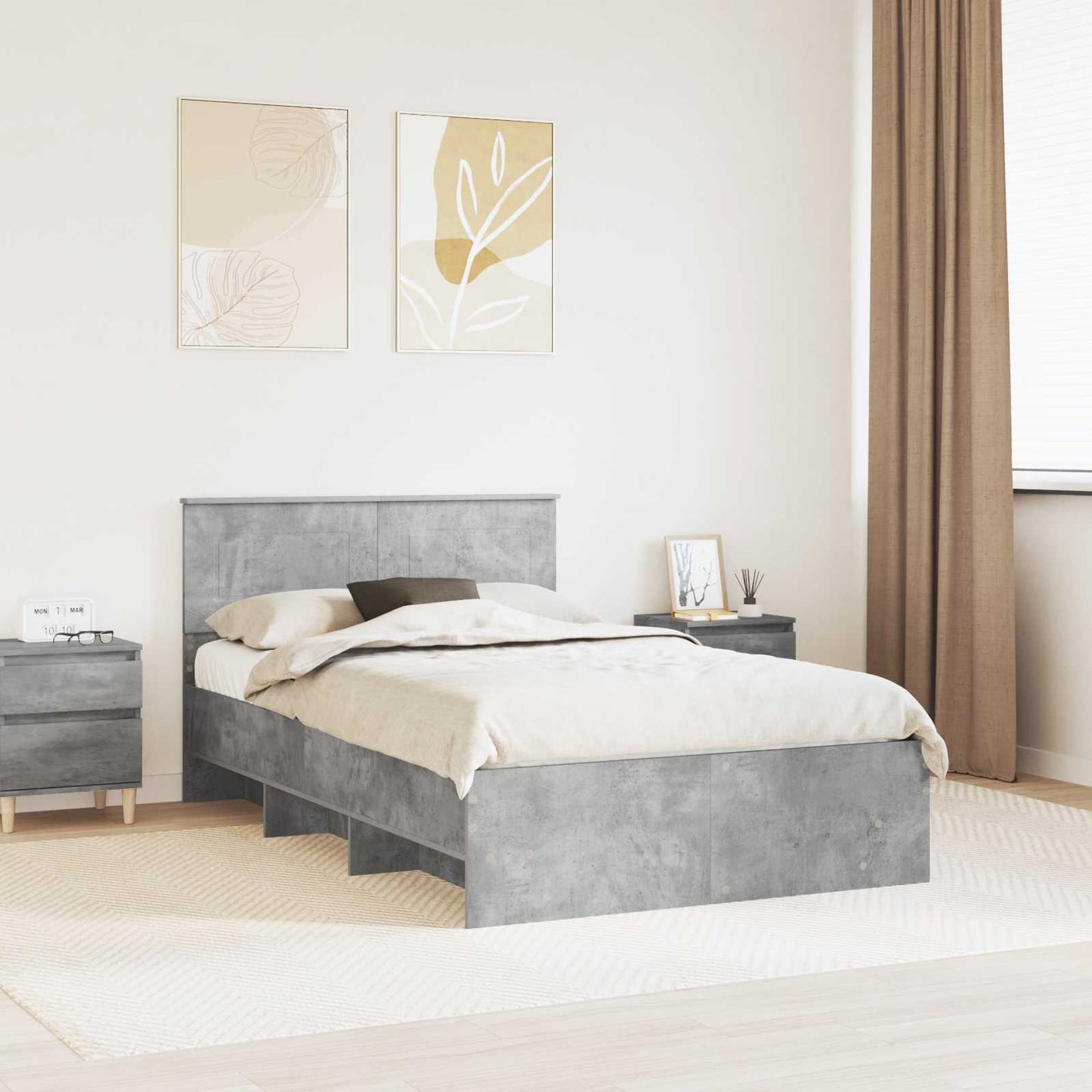 Struttura del letto con testiera Grigio cemento 137 x 203 cm