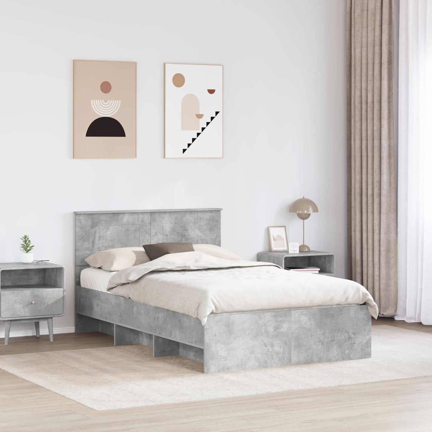 Struttura del letto con testiera Grigio cemento 137 x 203 cm