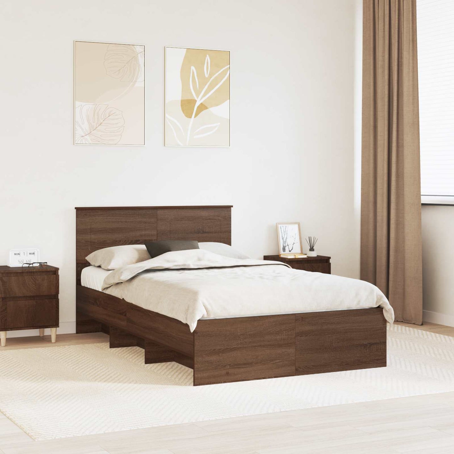 Struttura del letto con testiera Rovere Marrone 137 x 203 cm