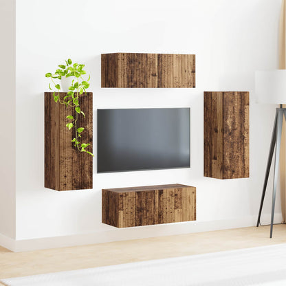 Set di Mobiletto da TV a Parete 4 pcs Legno vecchio | homemem39