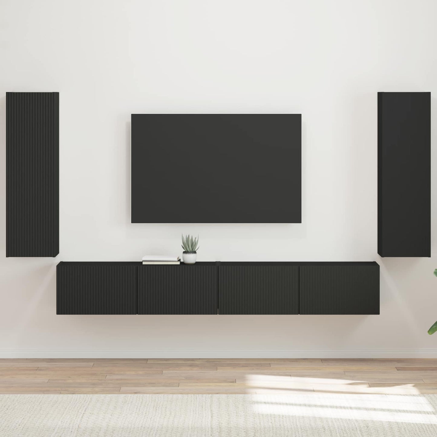 Set di Mobiletto da TV a Parete 4 pz Nero Legno ingegnerizzato | homemem39