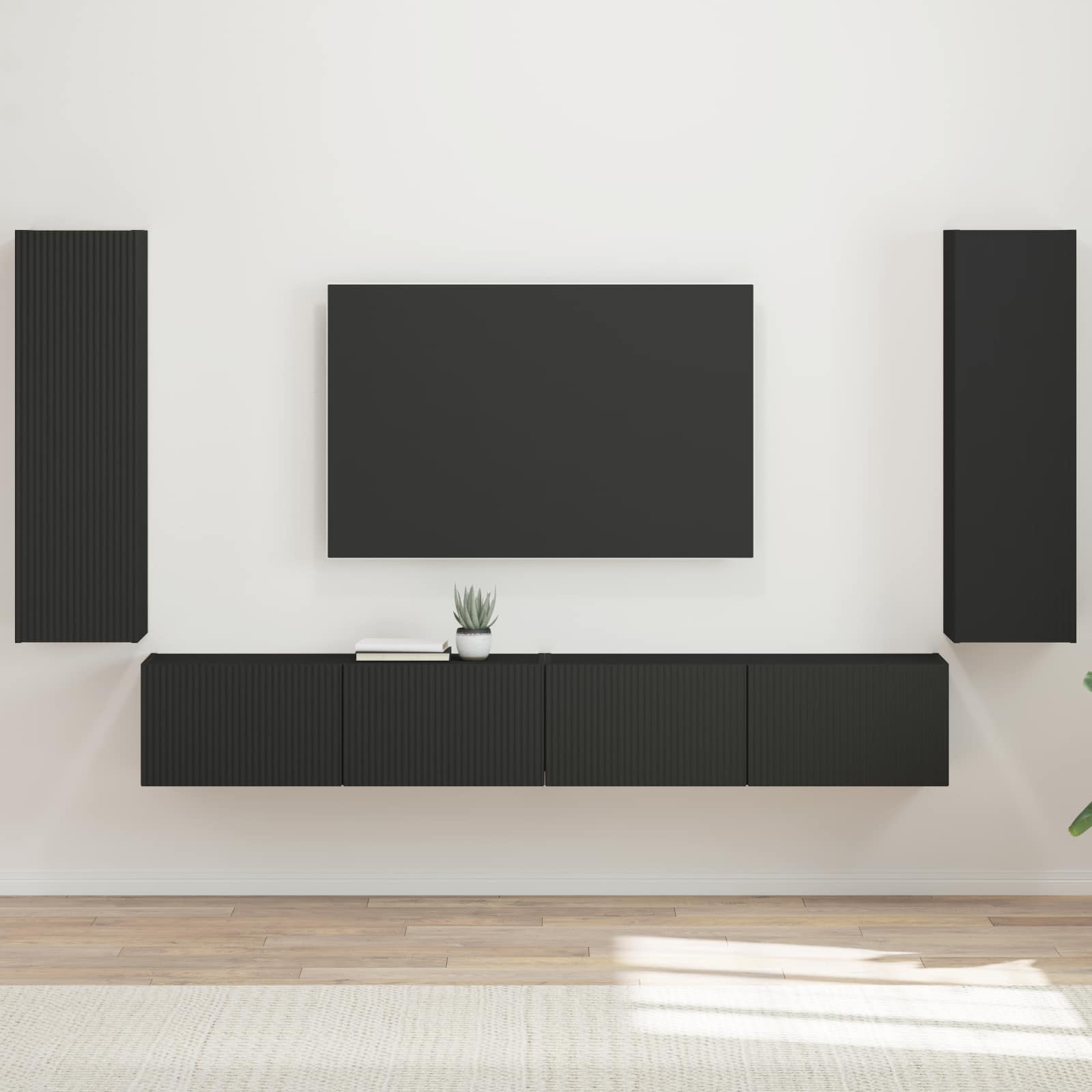 Set di Mobiletto da TV a Parete 4 pz Nero Legno ingegnerizzato | homemem39