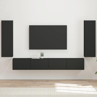 Set di Mobiletto da TV a Parete 4 pz Nero Legno ingegnerizzato | homemem39