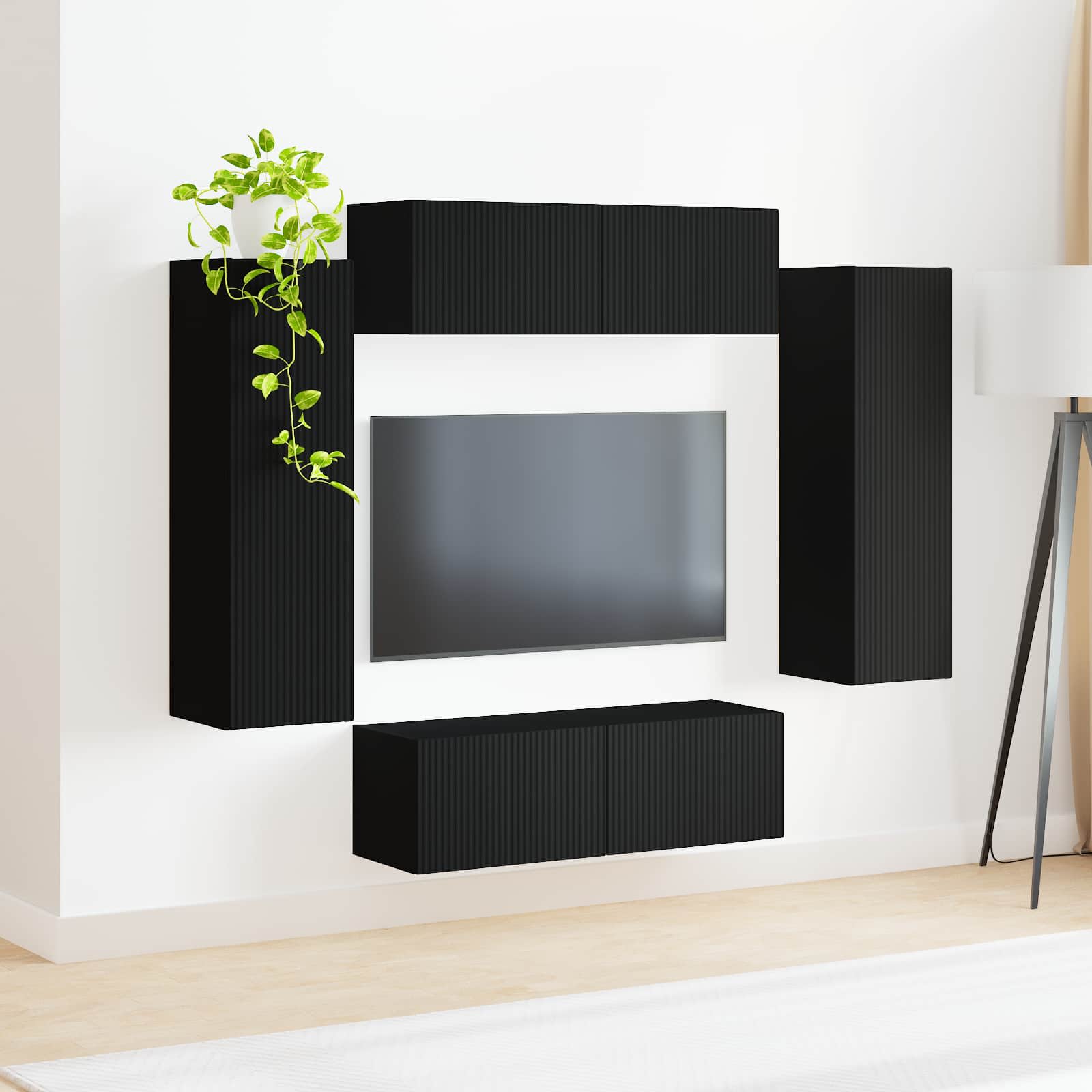 Set di Mobiletto da TV a Parete 4 pz Nero Legno ingegnerizzato | homemem39