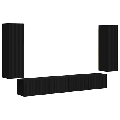 Set di Mobiletto da TV a Parete 4 pz Nero Legno ingegnerizzato | homemem39