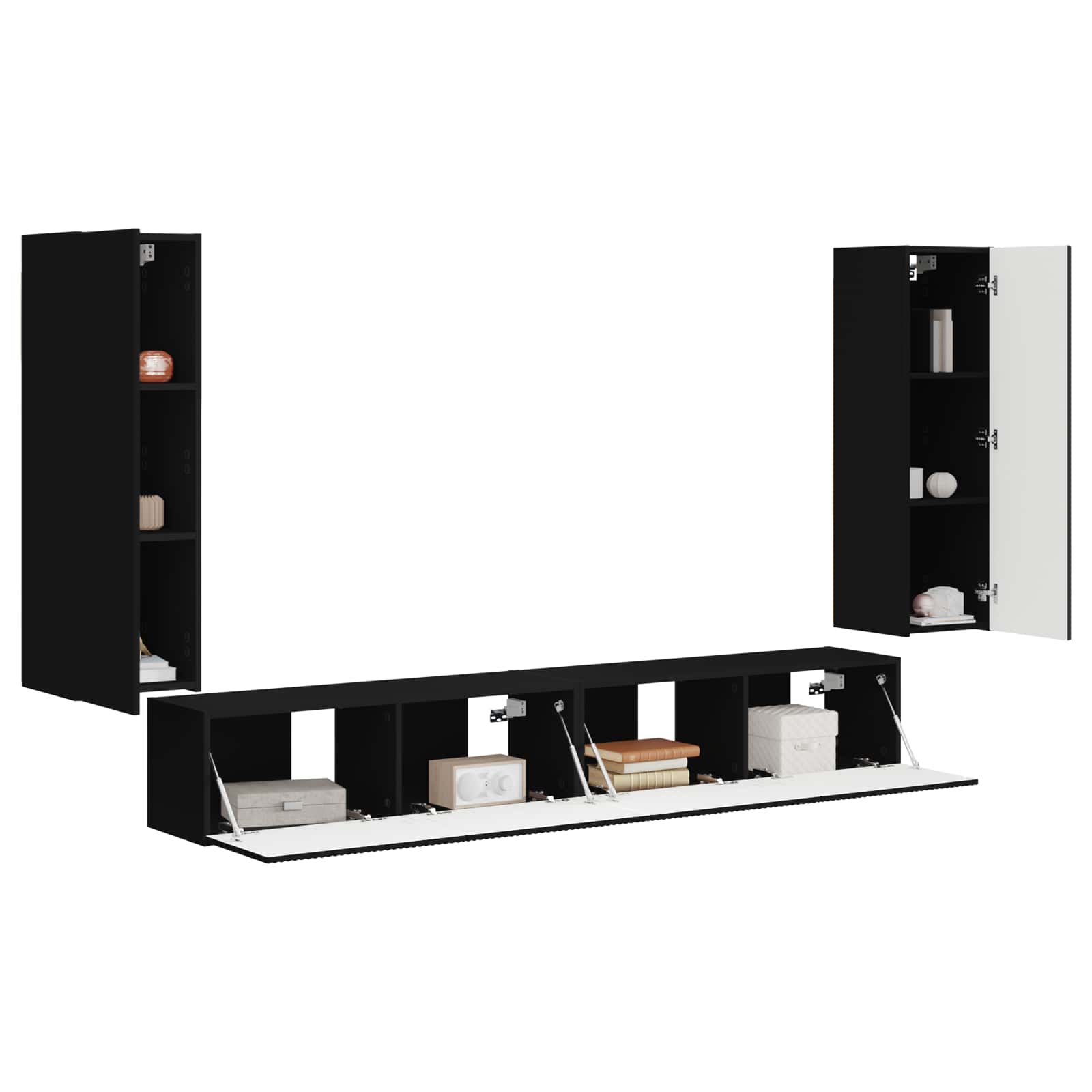 Set di Mobiletto da TV a Parete 4 pz Nero Legno ingegnerizzato | homemem39