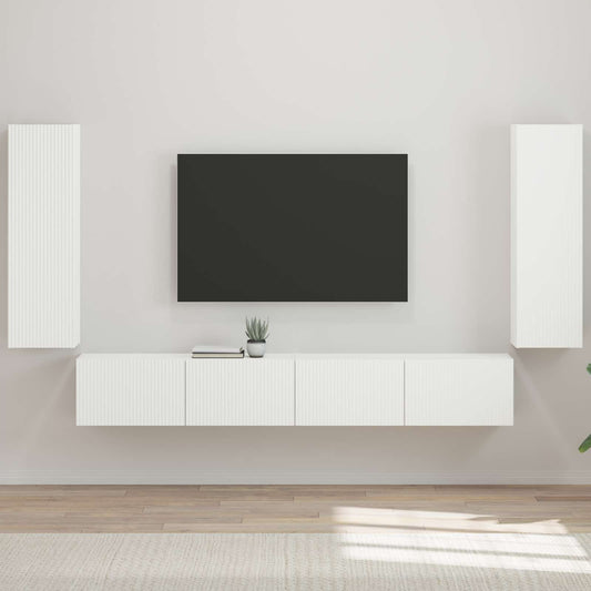 Set di Mobiletto da TV a Parete 4 pcs Bianco Lucido