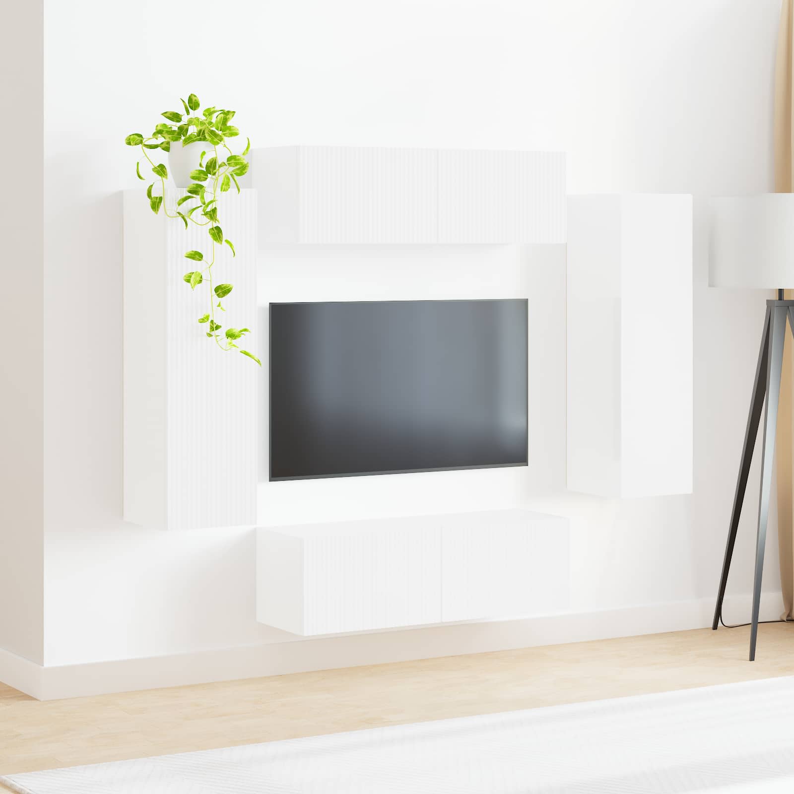 Set di Mobiletto da TV a Parete 4 pcs Bianco Lucido | homemem39