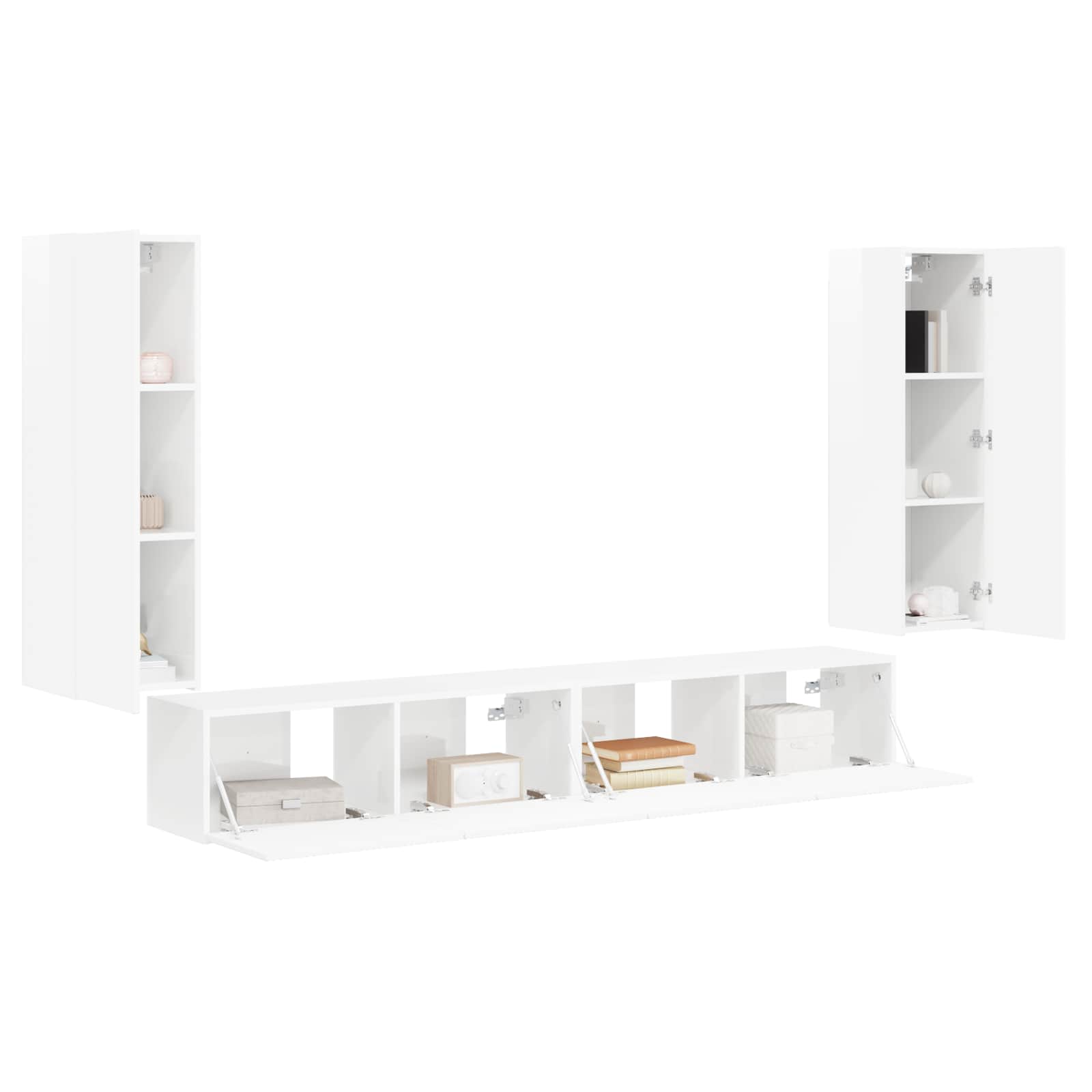 Set di Mobiletto da TV a Parete 4 pcs Bianco Lucido | homemem39