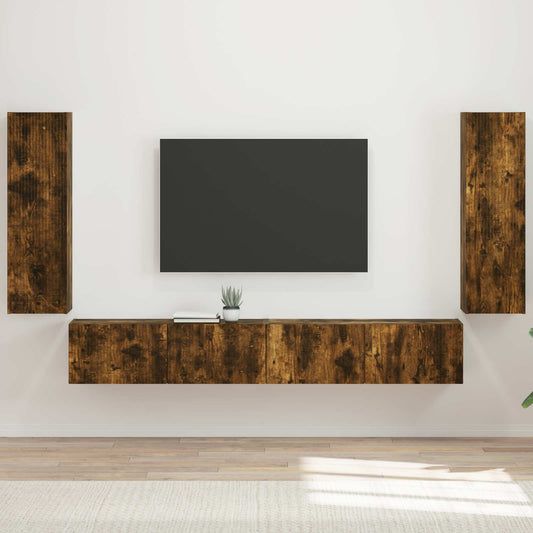 Set di Mobiletto da TV a Parete 4 pcs Rovere fumé | homemem39