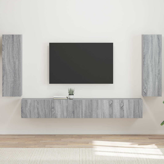 Set di Mobiletto da TV a Parete 4 pcs Grigio Sonoma | homemem39