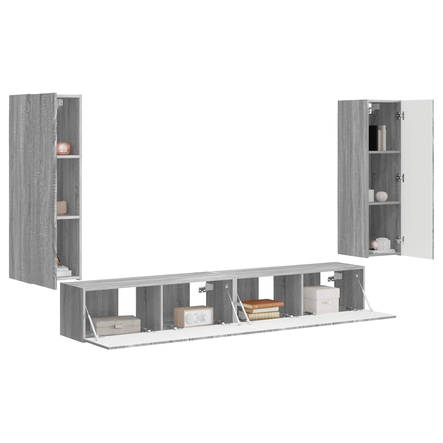Set di Mobiletto da TV a Parete 4 pcs Grigio Sonoma
