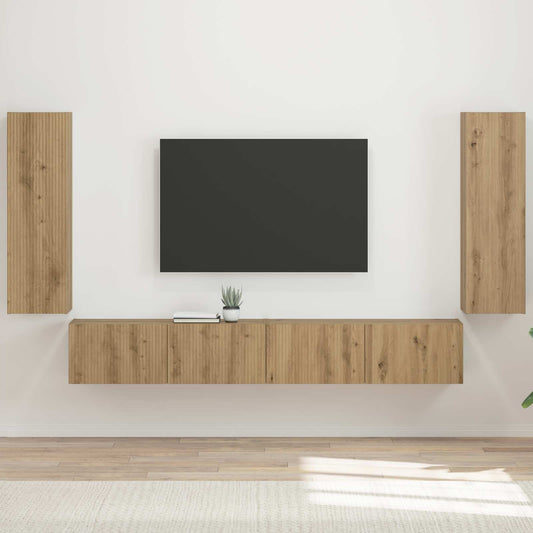 Set di Mobiletto da TV a Parete 4 pz Rovere artigianale