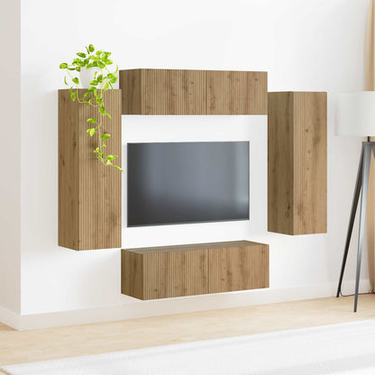 Set di Mobiletto da TV a Parete 4 pz Rovere artigianale | homemem39