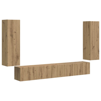 Set di Mobiletto da TV a Parete 4 pz Rovere artigianale | homemem39