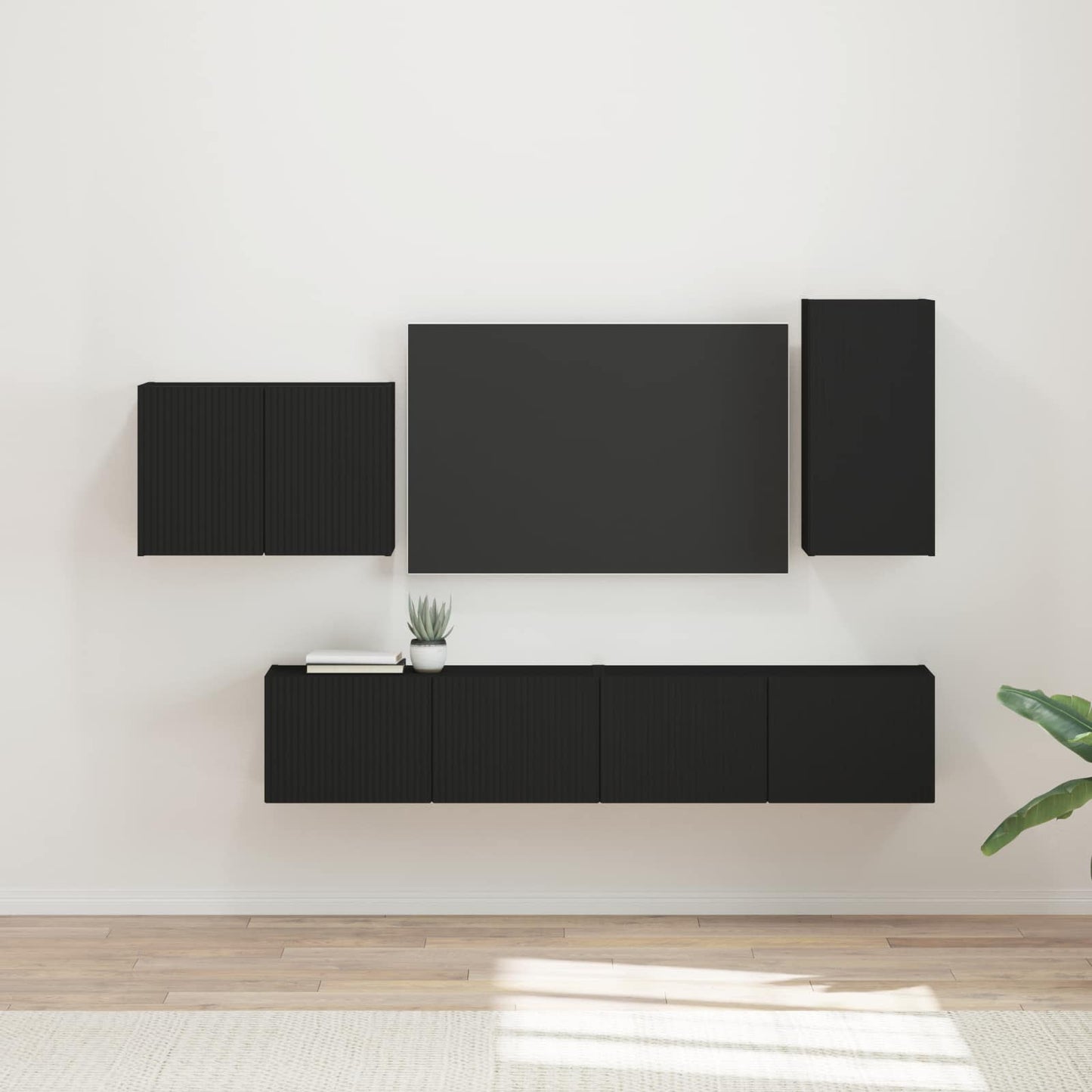 Set di Mobiletto da TV a Parete 4 pcs Nero Legno ingegnerizzato