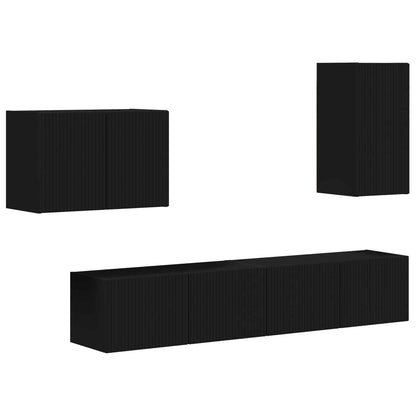 Set di Mobiletto da TV a Parete 4 pcs Nero Legno ingegnerizzato