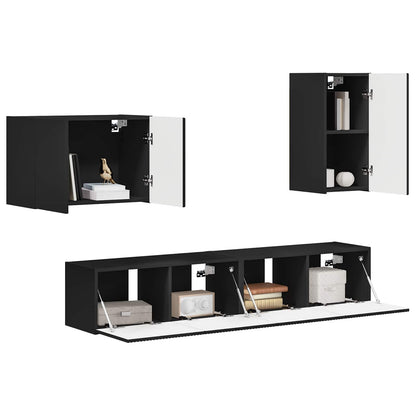Set di Mobiletto da TV a Parete 4 pcs Nero Legno ingegnerizzato