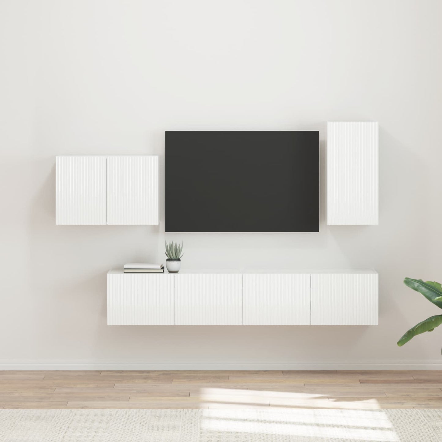Set di Mobiletto da TV a Parete 4 pcs Bianco Lucido