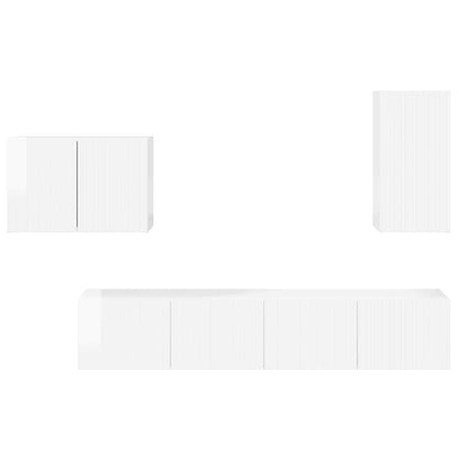 Set di Mobiletto da TV a Parete 4 pcs Bianco Lucido