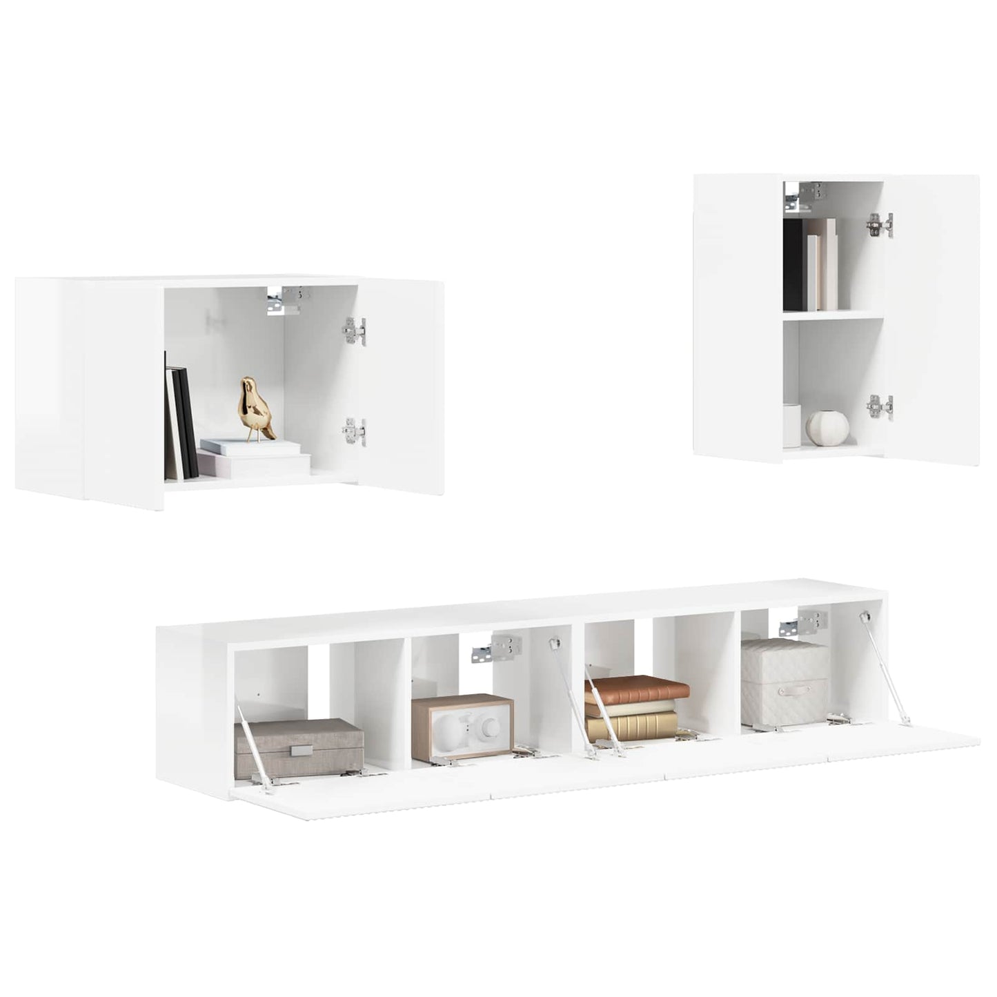 Set di Mobiletto da TV a Parete 4 pcs Bianco Lucido