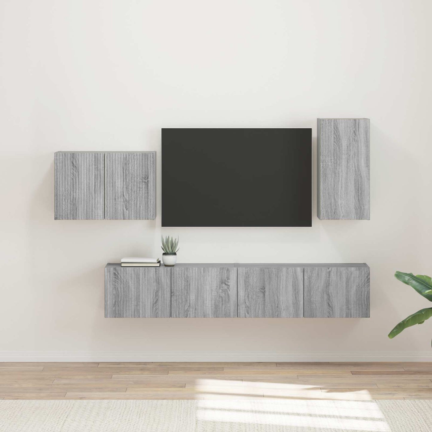 Set di Mobiletto da TV a Parete 4 pcs Grigio Sonoma