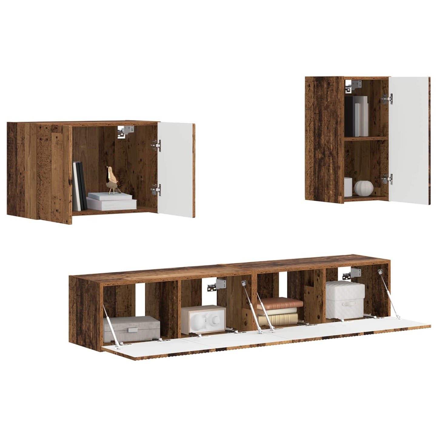 Set di Mobiletto da TV a Parete 4 pcs Legno vecchio
